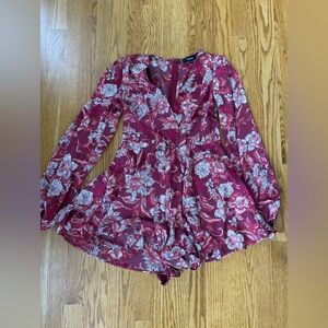 Aakaa Burgundy Floral Long Sleeve Romper